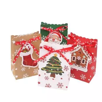 4 шт. 2025 рождественские крафт-бумажные пакеты подарочный пакет со снежинками печенье конфеты пакеты своими руками новогоднее рождественское праздничное украшение для вечеринки 1