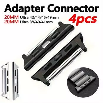 4 шт. 20 мм разъемов для часов, адаптер из нержавеющей стали, i Watch S1 2 3 4 5 6 7 8, разъем из нержавеющей стали 38/40/41/42/44/45/49 мм, идеально подходит для подарков 42/44/45/49mm(20mm) розового золота/серебряный