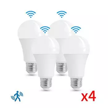 4 шт. 20 Вт 18 Вт 15 Вт 12 Вт 9 Вт 6 Вт Лампа светодиодная E27 радар датчик движения лампочка 189-265 В инфракрасное обнаружение умная лампа работает ночью AC189-265V&Cold White&6W