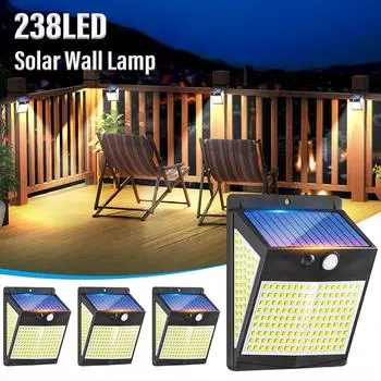 4 шт. 238 светодиодных уличных солнечных светильников, настенное бра с датчиком движения, безопасный солнечный светодиодный светильник, 3 режима освещения, солнечный прожектор 1pcs