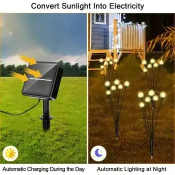 4 шт. 24 светодиодных солнечных светлячка, водонепроницаемые уличные садовые украшения, ландшафтные светильники, газонный светильник, подходящий для праздничного украшения теплый белый