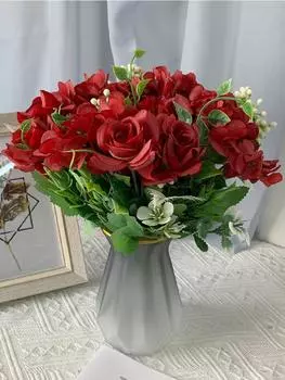 4 шт. 26 см искусственный букет роз и гортензий для гостиной, дома, свадьбы, внутреннего подоконника, украшения для двора, шелковые искусственные цветы синий