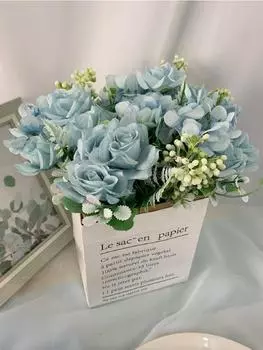 4 шт., 26 см, искусственный букет роз, гортензий, шелковые искусственные цветы для дома, свадьбы, украшение на подоконник в помещении синий
