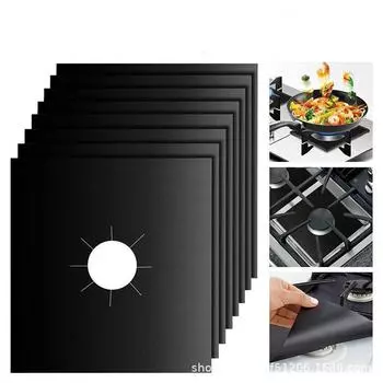 4 шт., 27 см/10,63 дюйма, тефлоновая защитная накладка для газовой плиты, масляная накладка для предотвращения грязи 4pcs чёрный