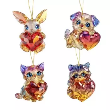 4 шт. 2D акриловые плоские кристаллы валентинки животное украшение, День святого Валентина милые подвесные украшения духа, супер милые животные обнимашки сердечки украшения 4pcs