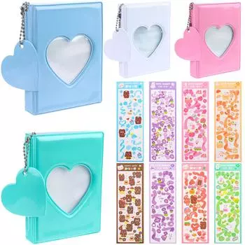 4 шт. 3-дюймовый мини-фотоальбом держатель для фотокарточек с 8 листами мультяшных наклеек Love Heart держатель для удостоверения личности для бизнеса