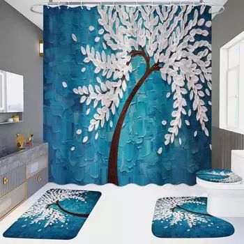4 шт. 3D красочные наборы занавесок для душа серии Tree для ванной комнаты, нескользящие коврики для ванной комнаты, крышка для унитаза, коврик для ванной