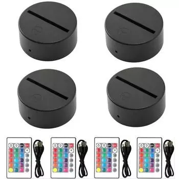 4 шт. 3D ночная светодиодная лампа с пультом дистанционного управления и USB-кабелем, регулируемая 16 цветов светодиодная акриловая основа для акрила, комнаты, магазина, ресторана 4Pcs чёрный