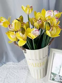 4 шт. 43 см искусственные орхидеи из пластика поддельные цветы для дома, свадьбы, гостиной, стола, украшения для фотографий, легко ухаживать розовый