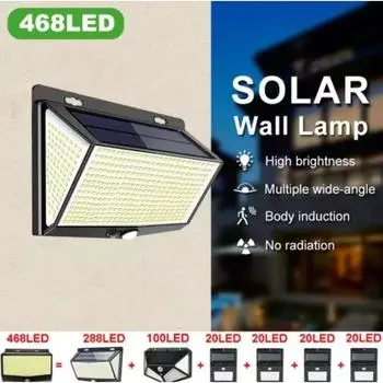 4 шт. 468 светодиодных солнечных фонарей, уличная солнечная лампа с датчиком движения, водонепроницаемый прожектор, работающий от солнечного света, для украшения сада, патио 248LED-1PCS