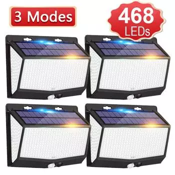4 шт. 468 светодиодных солнечных ламп, уличная солнечная лампа с датчиком движения, водонепроницаемая солнечная светодиодная лампа, 3 режима, питание от солнечного света для декора сада 1pcs