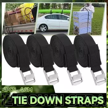 4 шт. 4,5 м x 25 мм сверхмощные крепежные ремни для багажа, привязка для багажа, пряжка для камеры, багажник на крышу, мотоцикл, велосипед, автомобиль, каяк, доски для серфинга, инструмент чёрный