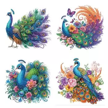 - 4 шт. 5D DIY Частичный набор для алмазной живописи специальной формы Peacock Art30x30