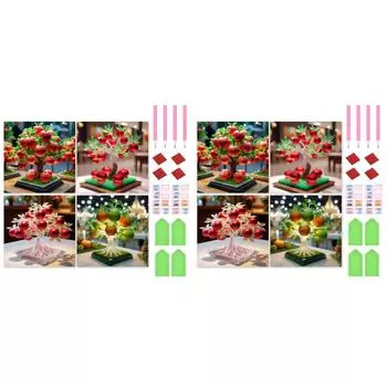 4 шт 5D DIY полная круглая дрель алмазная картина яблоня домашний декор искусство 30x30 см