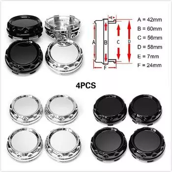4 шт., 60 мм, черный, серебристый, хромированный, АБС-пластик, колпаки для центральной ступицы колеса автомобиля, крышка ступицы, автомобильный обод, ступица, пыленепроницаемый декоративный значок серебряный