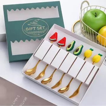 4 шт/6 шт Милая кукла Вилка Ложка Подарочный набор столовых приборов Фруктовая ложка Вилка Кофейная ложка Ложка в виде животного Подарочный набор