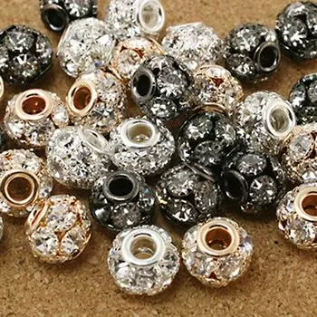 4 шт., 8*9 мм, металлические круглые бусины с бриллиантами и большим отверстием для изготовления ювелирных изделий, браслет, ожерелье, серьги about 8*9mm 4pcs розового золота