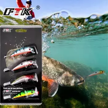 4 шт. 9 см/3,54 дюйма 6,9 г/0,234 FTK 4 цвета воблер гольян рыболовная приманка бионическая приманка для окуня и щуки 9CM/3.54inch-1#