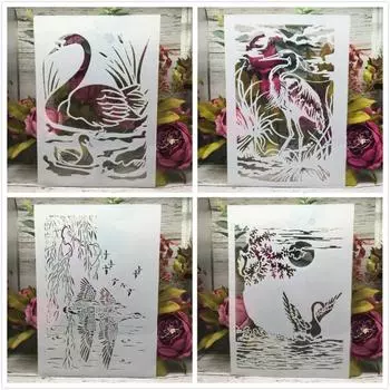 4 шт. A4 29 см Лебедь дикая утка озеро водоплавающие птицы DIY многослойные трафареты настенная живопись раскраска для скрапбукинга тиснение альбом декоративный шаблон белый