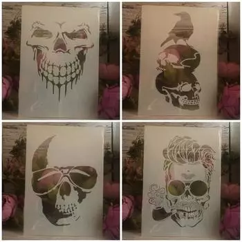 4 шт. A4 29 см Мандала Череп Призрак DIY многослойные трафареты настенная живопись раскраска для скрапбукинга тиснение альбом декоративный шаблон белый