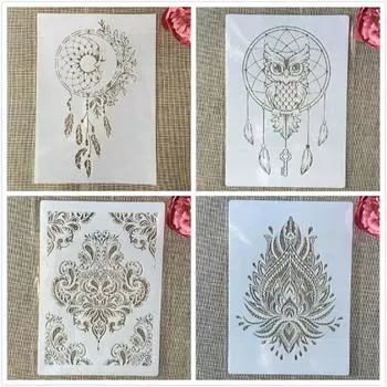 4 шт. A4 29 см Сова Мандала Dream Net Тотем DIY многослойные трафареты для рисования раскраска для скрапбукинга тиснение альбом декоративный шаблон белый