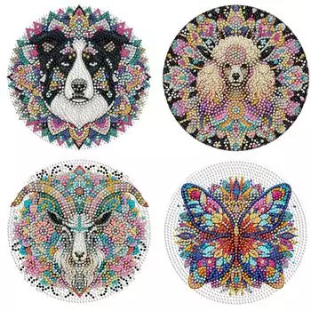 4 шт. акриловые мандалы и животные алмазная живопись салфетки для столовых приборов алмазные проекты поделки горный хрусталь противоскользящие салфетки для домашнего декора BD517