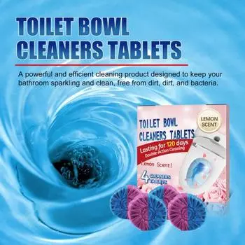 4 шт., автоматические таблетки для чистки унитаза, быстродействующие, быстрорастворимые, долговечные блоки для чистки бачка унитаза для ванной комнаты 4pcs