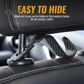4 шт. автомобильные крючки из углеродного волокна, универсальный противоскользящий скрытый крючок на спинке сиденья для удобного хранения 4pcs чёрный