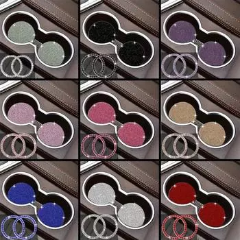 4 шт., автомобильные подставки с бриллиантовым кристаллом, кнопка запуска и остановки зажигания с одним ключом, наклейка, украшение для автомобиля, аксессуары для салона автомобиля чёрный