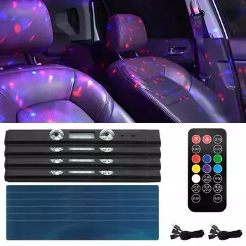 4 шт., автомобильный салонный фонарь, USB-перезаряжаемый, многоцветный, RGB светодиодный светильник с дистанционным управлением/звуковым управлением, потолочный светильник в виде звезды для автомобиля чёрный