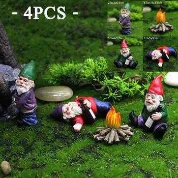 4 шт., аксессуары для сказочных садовых гномов, статуя «Мой маленький друг, пьяный гном, гномы» 3x gnome AND 1x bonfire
