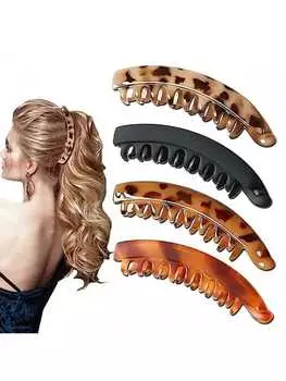 4 шт. банановые заколки для волос с когтями для густых волос, сильная фиксация конского хвоста, большие банановые заколки, нескользящие банановые заколки для волос для тонких волос, вьющиеся аксессуары 1pc - Black