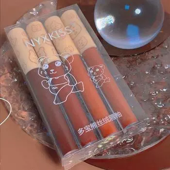 4 шт. бархатная глазурь для губ, матовая глазурь, грязевая увлажняющая антипригарная губная помада для женщин 4pcs/pack