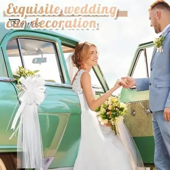 4 шт. белые банты для свадебной скамьи из тюля, украшения для церковного прохода, свадебные стулья для девичника, длинные акценты из тюля 1 Set