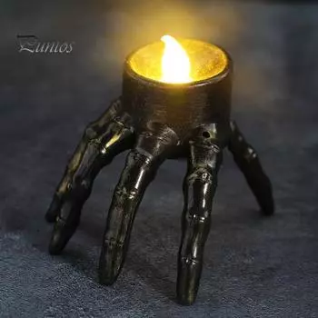 4 шт. беспламенных свечей на Хэллоуин, жуткий скелет, рука, череп, светодиодная поддельная свеча, работающая от батареек, мерцающая свеча для спальни, стола, декора для вечеринки Sets