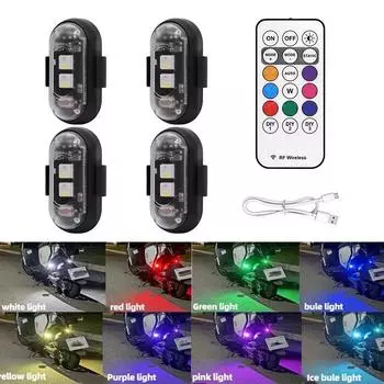 4 шт. беспроводных светодиодных стробоскопических ламп с дистанционным управлением, 8 цветов, зарядка через USB, водонепроницаемые светодиодные аварийные предупреждающие огни, предотвращающие столкновения чёрный