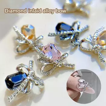 4 шт., блестящие ногти с бантом, алмазные стереоскопические украшения для ногтей, аксессуары для ногтей, патчи для ногтей белый