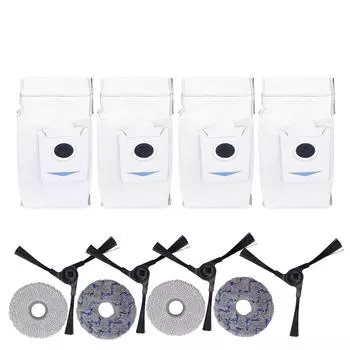 4 шт., боковые щетки для пылесоса, мешки для пыли, тканевые аксессуары для швабры, комплект запасных частей для робота-пылесоса