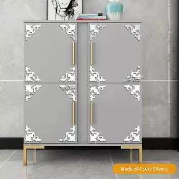 4 шт. большие зеркальные наклейки гладкие съемные пластиковые зеркальные наклейки для корпусной мебели для гостиной 10cm золотистый