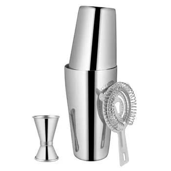 4 шт. Бостонский шейкер 550 мл/750 мл из нержавеющей стали 304, шейкер для коктейлей из нержавеющей стали, двухсторонний набор ситечек для джиггера, инструменты для бара, аксессуары