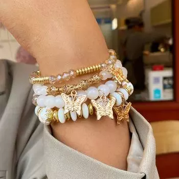 4 шт., браслет из бисера, новый модный стиль, набор браслетов-цепочек, браслет из четырех частей, браслет-бабочка 5722702