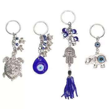 4 шт. брелок с голубым глазом, удача, универсальный слон, рука, черепаха, брелок, набор для женщин, мужчин, ежедневно