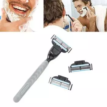 4 шт. бритвенных лезвия с 1 ручкой бритвы кассетное бритвенное лезвие для мужчин лицо 4-слойные лезвия совместимы с машинкой Mache 3