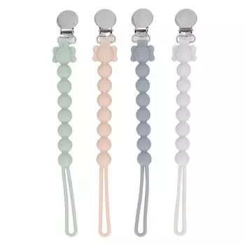 4 шт. Цепочка для детской соски, надежно фиксирующая, мягкая силиконовая клипса для соски, белая, серая, зеленая, розовая