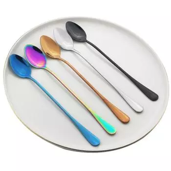 4 шт., чайные ложки с длинной ручкой в виде радуги, сок, кофе, набор столовых приборов для перемешивания, кофейная ложка из нержавеющей стали, кухонные столовые приборы для горячего питья серебряный