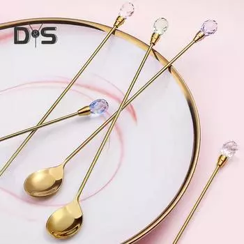 4 шт. чайные ложки с яркой отделкой, нержавеющие креативные ложки из искусственного хрусталя из нержавеющей стали чистый