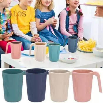 4 шт. чашка для воды, небьющаяся, с ручками, дизайн с вертикальной линией, легко моется, можно мыть в посудомоечной машине разноцветный