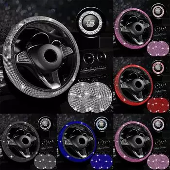 4 шт. чехол на руль автомобиля авто горка автомобиль однокнопочный старт стоп наклейки блестящие автомобильные аксессуары для женщин набор чёрный