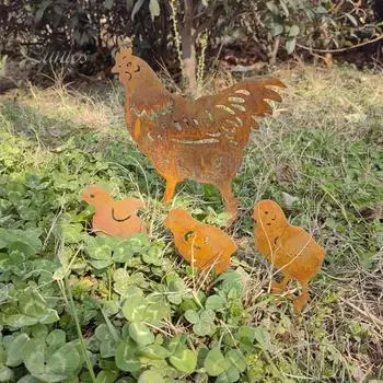 4 шт. Черный знак курицы пасхальная тропа знак курицы уличный металлический силуэт животного карта садовое искусство для двора патио газон дорожка декор чёрный