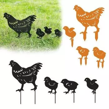 4 шт. Черный знак курицы пасхальный путь знак курицы открытый металлический силуэт животного карта сад чёрный